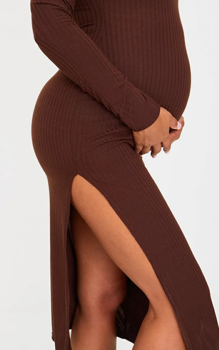 Maternity Ribbed Long Sleeve Midi Dress-PrettyLittleThing Online