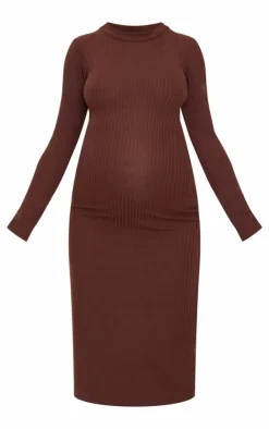 Maternity Ribbed Long Sleeve Midi Dress-PrettyLittleThing Online