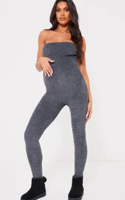 Discount PrettyLittleThing Maternity Towel Texture Over The Bump Jumpsuit Dark Grey