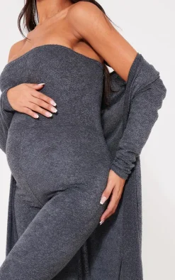 Discount PrettyLittleThing Maternity Towel Texture Over The Bump Jumpsuit Dark Grey