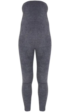 Discount PrettyLittleThing Maternity Towel Texture Over The Bump Jumpsuit Dark Grey
