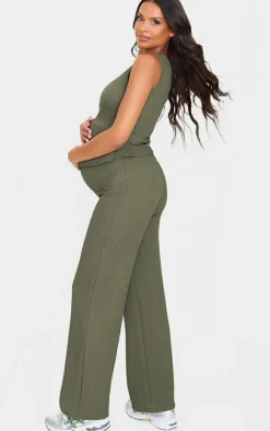 Discount PrettyLittleThing Maternity Textured Asymmetric Button Top Dark Khaki