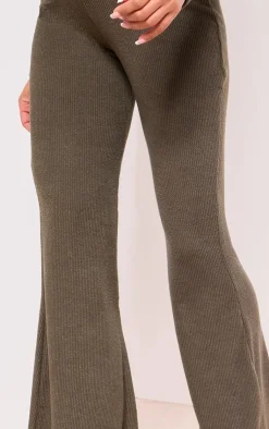 Hot PrettyLittleThing Maternity Crinkle Rib High Waist Flares Dark Olive