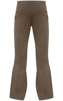 Hot PrettyLittleThing Maternity Crinkle Rib High Waist Flares Dark Olive