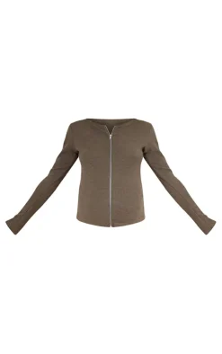 Clearance PrettyLittleThing Maternity Crinkle Rib Longline Zip Up Top Dark Olive