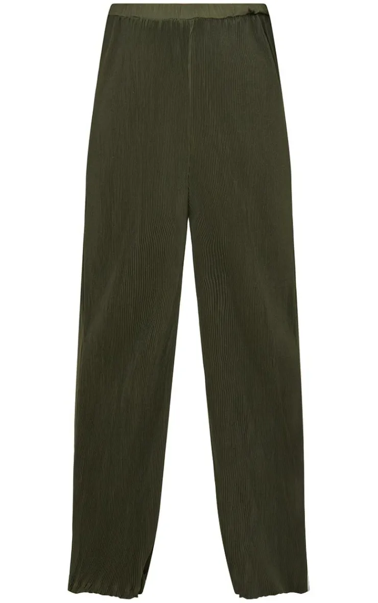 Online PrettyLittleThing Maternity Plisse High Waisted Wide Leg Pants Dark Olive