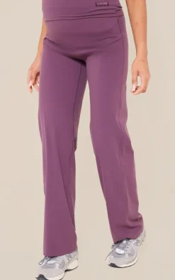 Online PrettyLittleThing Maternity Core Collection Tab Snatched Sculpt Flared Pants Eggplant