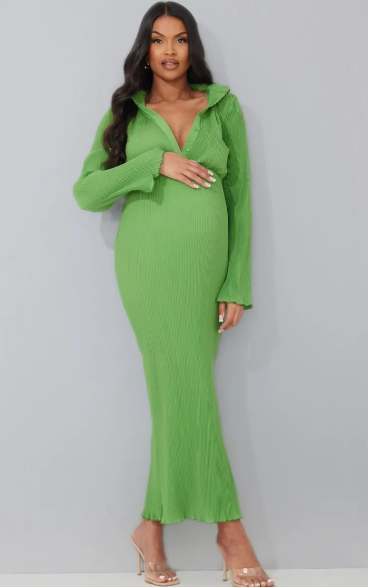 Maternity Plisse Button Thru Midi Dress-PrettyLittleThing Clearance