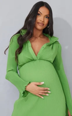 Maternity Plisse Button Thru Midi Dress-PrettyLittleThing Clearance