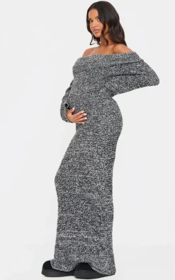 Maternity Boucle Knit Long Sleeve Bardot Maxi Dress-PrettyLittleThing Best