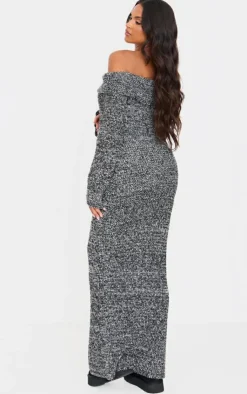 Maternity Boucle Knit Long Sleeve Bardot Maxi Dress-PrettyLittleThing Best