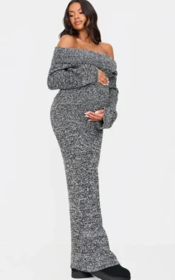 Maternity Boucle Knit Long Sleeve Bardot Maxi Dress-PrettyLittleThing Best