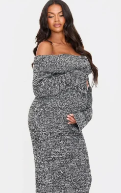 Maternity Boucle Knit Long Sleeve Bardot Maxi Dress-PrettyLittleThing Best