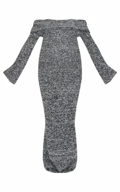 Maternity Boucle Knit Long Sleeve Bardot Maxi Dress-PrettyLittleThing Best