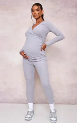 PrettyLittleThing Maternity Brushed Rib Leggings Grey