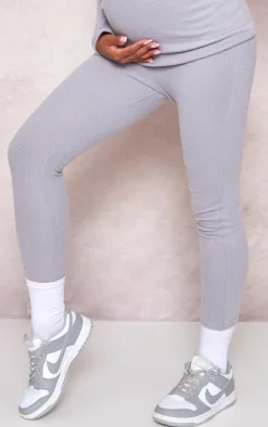 PrettyLittleThing Maternity Brushed Rib Leggings Grey