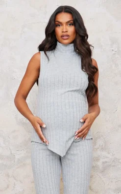 New PrettyLittleThing Maternity Brushed Rib Sleeveless High Neck Top Grey