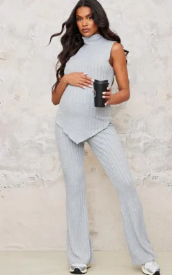 New PrettyLittleThing Maternity Brushed Rib Sleeveless High Neck Top Grey