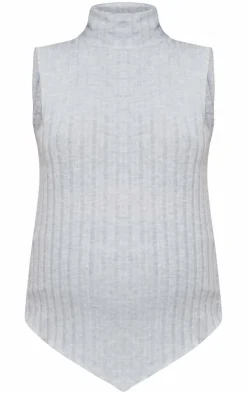 New PrettyLittleThing Maternity Brushed Rib Sleeveless High Neck Top Grey