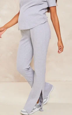 Outlet PrettyLittleThing Maternity Logo Detail Split Hem Pants Grey