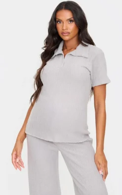 Hot PrettyLittleThing Maternity Brushed Rib Short Sleeve Top Grey Marl