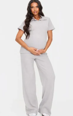 Hot PrettyLittleThing Maternity Brushed Rib Short Sleeve Top Grey Marl