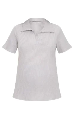 Hot PrettyLittleThing Maternity Brushed Rib Short Sleeve Top Grey Marl