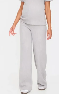 New PrettyLittleThing Maternity Brushed Rib Flared Pants Grey Marl