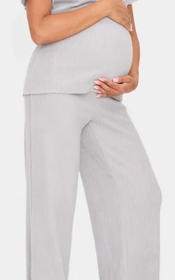 New PrettyLittleThing Maternity Brushed Rib Flared Pants Grey Marl