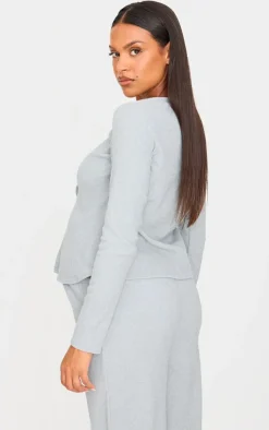 Sale PrettyLittleThing Maternity Brushed Rib Long Sleeve Tie Front Top Grey Marl
