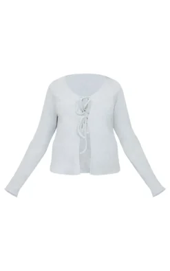 Sale PrettyLittleThing Maternity Brushed Rib Long Sleeve Tie Front Top Grey Marl