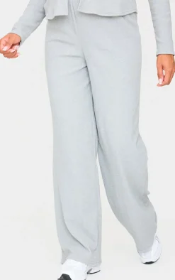 PrettyLittleThing Maternity Brushed Rib Wide Leg Pants Grey Marl