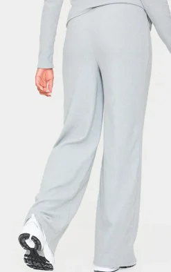 PrettyLittleThing Maternity Brushed Rib Wide Leg Pants Grey Marl