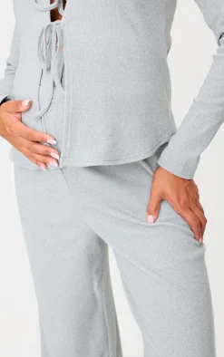PrettyLittleThing Maternity Brushed Rib Wide Leg Pants Grey Marl