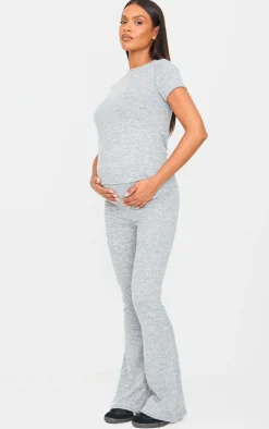 Hot PrettyLittleThing Maternity Brushed Short Sleeve T-shirt Grey Marl