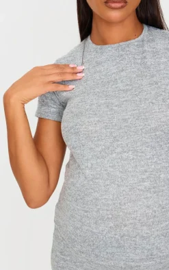 Hot PrettyLittleThing Maternity Brushed Short Sleeve T-shirt Grey Marl