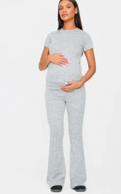 New PrettyLittleThing Maternity Brushed Flared Pants Grey Marl