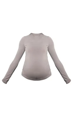Hot PrettyLittleThing Maternity Cotton Jersey Ruched Bump Longline Top Grey Marl
