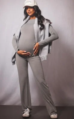 Outlet PrettyLittleThing Maternity Cotton Jersey High Waisted Flares Grey Marl