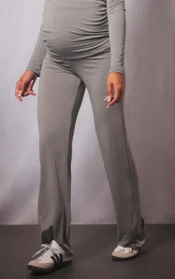 Outlet PrettyLittleThing Maternity Cotton Jersey High Waisted Flares Grey Marl