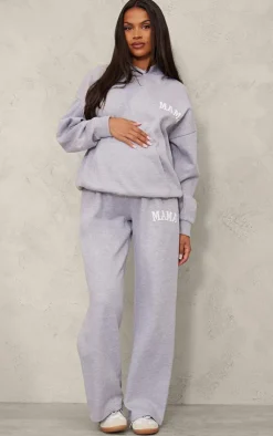 Discount PrettyLittleThing Maternity Mama Printed Wide Leg Sweatpants Grey Marl