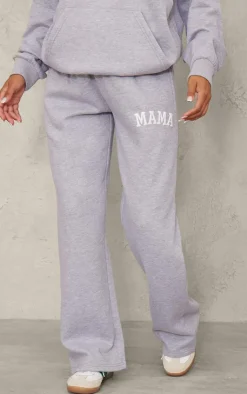 Discount PrettyLittleThing Maternity Mama Printed Wide Leg Sweatpants Grey Marl