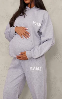 Discount PrettyLittleThing Maternity Mama Printed Wide Leg Sweatpants Grey Marl