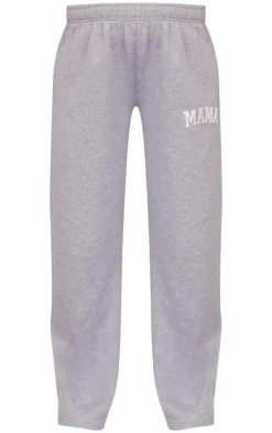 Discount PrettyLittleThing Maternity Mama Printed Wide Leg Sweatpants Grey Marl