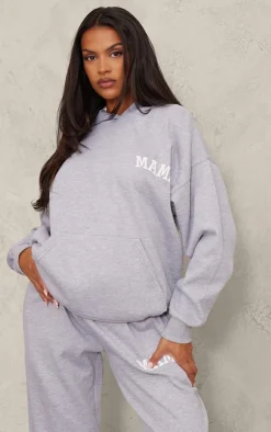Sale PrettyLittleThing Maternity Mama Printed Hoodie Grey Marl