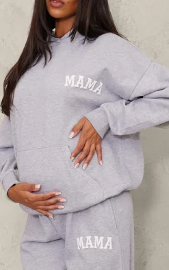 Sale PrettyLittleThing Maternity Mama Printed Hoodie Grey Marl
