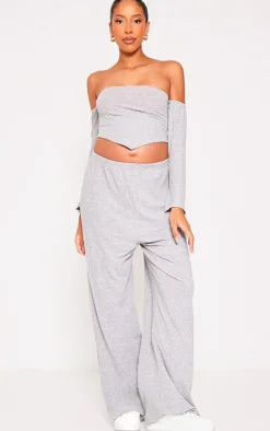 Sale PrettyLittleThing Maternity Off The Shoulder Point Hem Top Grey Marl