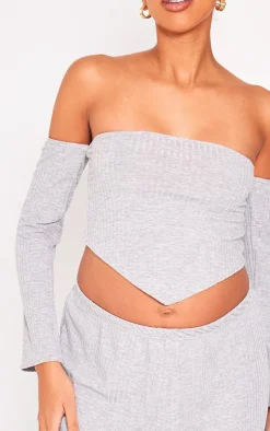 Sale PrettyLittleThing Maternity Off The Shoulder Point Hem Top Grey Marl
