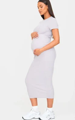 Maternity Rib Crew Neck Midi Dress-PrettyLittleThing Sale
