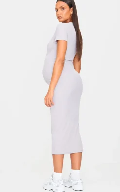 Maternity Rib Crew Neck Midi Dress-PrettyLittleThing Sale